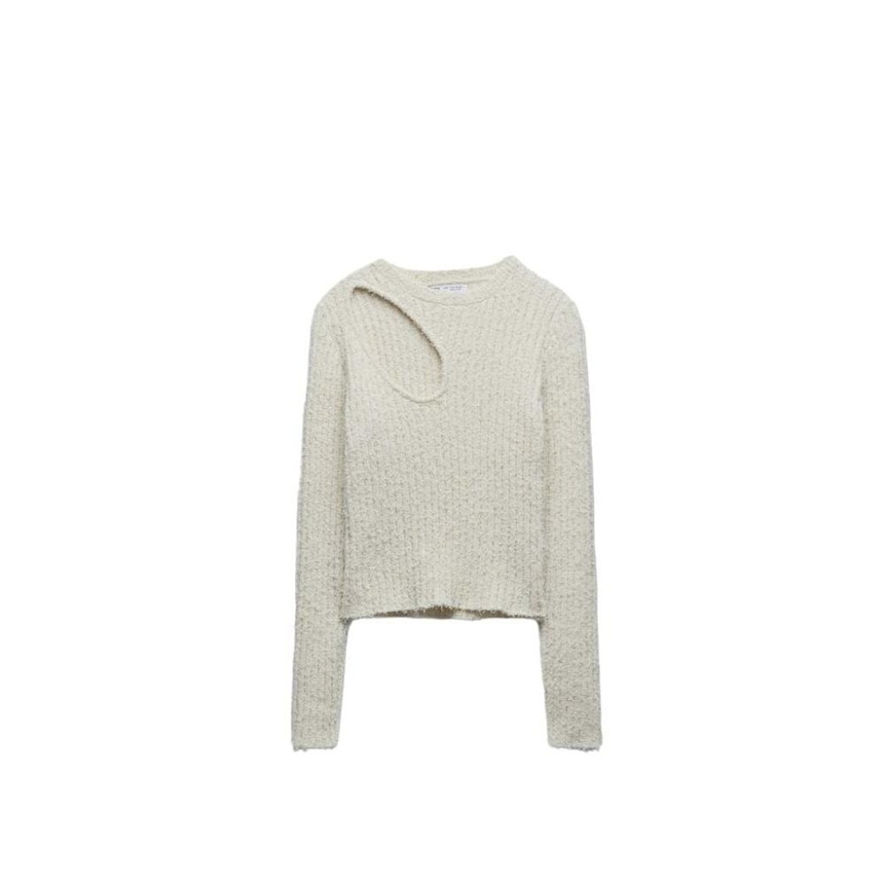 ZARA CHENILLE SWEATER WITH CUT-OUT ECRUE SIZE M | 7901/307